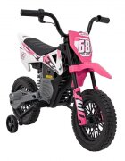 Ramiz Motocicleta electrica pentru copii Pantone roz 361C cu 2 roti ajutatoare panou audio pornire lenta scaun piele si roti din spuma Eva 108x59x72 cm