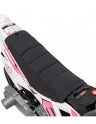 Ramiz Motocicleta electrica pentru copii Pantone roz 361C cu 2 roti ajutatoare panou audio pornire lenta scaun piele si roti din spuma Eva 108x59x72 cm