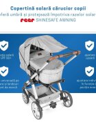 REER Copertina solara pentru carucior protectie UV UPF 80+ parasolar universal reglabil protectie vant si ploaie usoara prindere elastica universala montare rapida ShineSafe gri melange