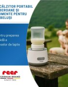 REER Incalzitor portabil biberoane si alimente pentru bebelusi 4 trepte temperatura 37-50C acumulator cu incarcare USB-C 3 adaptoare biberon incluse afisaj temperatura timer cu oprire automata Heat2Go