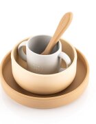 REER Set 4 piese vesela din silicon pentru copii fara BPA lavabile in masina de spalat vase Bej