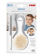 REER Set perie si pieptene ingrijire bebelusi cu par natural de capra alb cu gri BabyCare Hair 81070