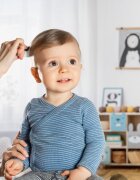 REER Set perie si pieptene ingrijire bebelusi cu par natural de capra alb cu gri BabyCare Hair 81070