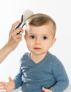 REER Set perie si pieptene ingrijire bebelusi cu par natural de capra alb cu gri BabyCare Hair 81070