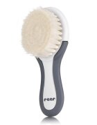 REER Set perie si pieptene ingrijire bebelusi cu par natural de capra alb cu gri BabyCare Hair 81070