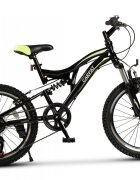 RICH BIKE Bicicleta pentru copii MTB-FS Carpat Alpin C20279A NegruVerde 20 inch schimbatoare Shimano frane V-brake