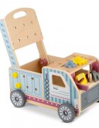 Ricokids Antepremergator Tool Truck din lemn tip atelier auto mobil cu activitatitabla neagrarotite cu angrenajuneltesuruburi si piulitedimensiune 40x28x43 cm