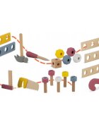 Ricokids Antepremergator Tool Truck din lemn tip atelier auto mobil cu activitatitabla neagrarotite cu angrenajuneltesuruburi si piulitedimensiune 40x28x43 cm