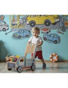 Ricokids Antepremergator Tool Truck din lemn tip atelier auto mobil cu activitatitabla neagrarotite cu angrenajuneltesuruburi si piulitedimensiune 40x28x43 cm