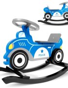 Ricokids Balansoar din lemn pentru copii Masina de politie Albastru cu volanscaun cu spatarconstructie usoara si robustavopsea non toxica