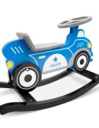Ricokids Balansoar din lemn pentru copii Masina de politie Albastru cu volanscaun cu spatarconstructie usoara si robustavopsea non toxica