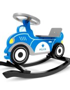 Ricokids Balansoar din lemn pentru copii Masina de politie Albastru cu volanscaun cu spatarconstructie usoara si robustavopsea non toxica