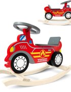 Ricokids Balansoar din lemn pentru copii Masina de pompieri Rosu cu volanscaun cu spatarconstructie usoara si robustavopsea non toxica