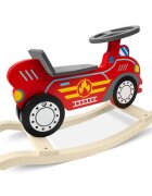 Ricokids Balansoar din lemn pentru copii Masina de pompieri Rosu cu volanscaun cu spatarconstructie usoara si robustavopsea non toxica