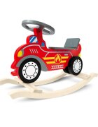 Ricokids Balansoar din lemn pentru copii Masina de pompieri Rosu cu volanscaun cu spatarconstructie usoara si robustavopsea non toxica