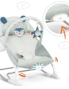 Ricokids Balansoar multifunctional cu vibratii Grey cu pernuta detasabilaarcada cu jucarii fosnaitoarehusa detasabilabaza antiderapanta si centuri de sigurantapana la 18 kg