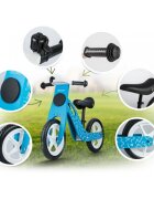 Ricokids Bicicleta copii din lemn fara pedale Albastru 12 inch roti spuma EVA de la 2 ani inaltimea scaunului 33-43 cm manere cauciucate scaun moale din spuma
