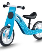 Ricokids Bicicleta copii din lemn fara pedale Albastru 12 inch roti spuma EVA de la 2 ani inaltimea scaunului 33-43 cm manere cauciucate scaun moale din spuma