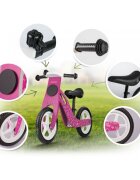 Ricokids Bicicleta copii din lemn fara pedale Roz roti spuma EVA de la 2 ani inaltimea scaunului 33-43 cm manere cauciucate scaun moale din spuma