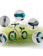 Ricokids Bicicleta copii fara pedale 760100 turcoaz-gri 12 inch scaun moale din spuma si reglabil pe inaltime roti gonflabile manere cauciucate cu opritoare