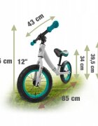 Ricokids Bicicleta copii fara pedale 760100 turcoaz-gri 12 inch scaun moale din spuma si reglabil pe inaltime roti gonflabile manere cauciucate cu opritoare