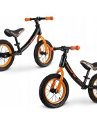 Ricokids Bicicleta copii fara pedale 760101 negru - portocaliu 12 inch scaun moale din spuma si reglabil pe inaltime roti gonflabile manere cauciucate cu opritoare