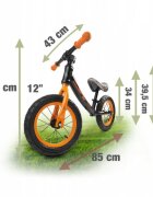 Ricokids Bicicleta copii fara pedale 760101 negru - portocaliu 12 inch scaun moale din spuma si reglabil pe inaltime roti gonflabile manere cauciucate cu opritoare