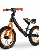 Ricokids Bicicleta copii fara pedale 760101 negru - portocaliu 12 inch scaun moale din spuma si reglabil pe inaltime roti gonflabile manere cauciucate cu opritoare