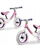 Ricokids Bicicleta copii fara pedale 760102 alb - roz 12 inch scaun moale din spuma si reglabil pe inaltime roti gonflabile manere cauciucate cu opritoare