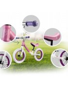 Ricokids Bicicleta copii fara pedale 760102 alb - roz 12 inch scaun moale din spuma si reglabil pe inaltime roti gonflabile manere cauciucate cu opritoare