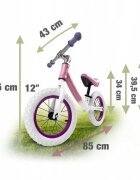 Ricokids Bicicleta copii fara pedale 760102 alb - roz 12 inch scaun moale din spuma si reglabil pe inaltime roti gonflabile manere cauciucate cu opritoare