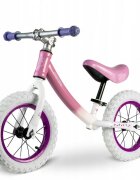 Ricokids Bicicleta copii fara pedale 760102 alb - roz 12 inch scaun moale din spuma si reglabil pe inaltime roti gonflabile manere cauciucate cu opritoare