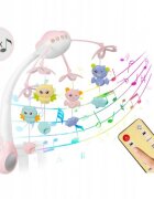 Ricokids Carusel muzical 2in1 pentru bebelusi Roz cu telecomanda 13 melodii linistitoare cronometru functie proiector si lampa de veghe
