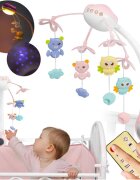 Ricokids Carusel muzical 2in1 pentru bebelusi Roz cu telecomanda 13 melodii linistitoare cronometru functie proiector si lampa de veghe