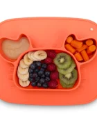 Ricokids Farfurie compartimentata Crab Rosu cu capac din silicon fara bpapotrivit pentru masina de vase si microunde