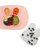Ricokids Farfurie compartimentata Iepuras Roz cu capac din silicon fara bpapotrivit pentru masina de vase si microunde