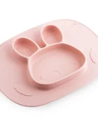 Ricokids Farfurie compartimentata Iepuras Roz cu capac din silicon fara bpapotrivit pentru masina de vase si microunde