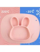 Ricokids Farfurie compartimentata Iepuras Roz cu capac din silicon fara bpapotrivit pentru masina de vase si microunde