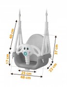 Ricokids Leagan de gradina convertibil 3in1 pentru copii Elefant GriAlb utilizare interiorexterior cu bara de protectie si spatar detasabilefranghii cu dimensiune reglabilasezut ergonomicsarcina maxima 30 kg