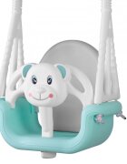 Ricokids Leagan de gradina convertibil 3in1 pentru copii Ursulet TurcoazAlb utilizare interiorexterior cu bara de protectie si spatar detasabilefranghii cu dimensiune reglabilasezut ergonomicsarcina maxima 30 kg