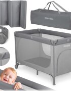 Ricokids Patut pliabil cu un nivel pentru copii pliere compactausa de acces cu fermoarroti cu franehusa transport si saltea pliabila incluse Gri