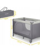 Ricokids Patut pliabil cu un nivel pentru copii pliere compactausa de acces cu fermoarroti cu franehusa transport si saltea pliabila incluse Gri deschis
