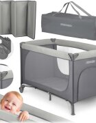 Ricokids Patut pliabil cu un nivel pentru copii pliere compactausa de acces cu fermoarroti cu franehusa transport si saltea pliabila incluse Gri deschis