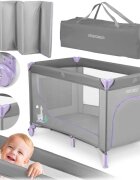 Ricokids Patut pliabil cu un nivel pentru copii pliere compactausa de acces cu fermoarroti cu franehusa transport si saltea pliabila incluse Gri Lavanda