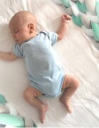 Ricokids Protectie laterala impletita pentru patut copii Trio MintGriAlb 2 metri din material plus cu umplutura antialergicamultifunctionalalavabila