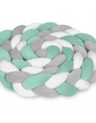Ricokids Protectie laterala impletita pentru patut copii Trio MintGriAlb 2 metri din material plus cu umplutura antialergicamultifunctionalalavabila