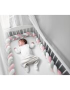 Ricokids Protectie laterala impletita pentru patut copii Trio RozGriAlb 2 metri din material plus cu umplutura antialergicamultifunctionalalavabila