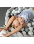 Ricokids Protectie laterala impletita pentru patut copii Trio RozGriAlb 2 metri din material plus cu umplutura antialergicamultifunctionalalavabila