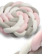 Ricokids Protectie laterala impletita pentru patut copii Trio RozGriAlb 2 metri din material plus cu umplutura antialergicamultifunctionalalavabila