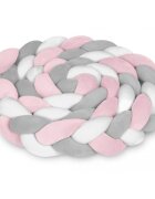 Ricokids Protectie laterala impletita pentru patut copii Trio RozGriAlb 2 metri din material plus cu umplutura antialergicamultifunctionalalavabila